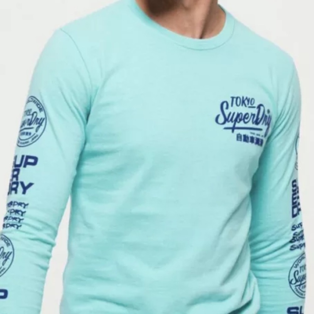 Turquoise Blue Ticket Type Graphics Long Sleeve